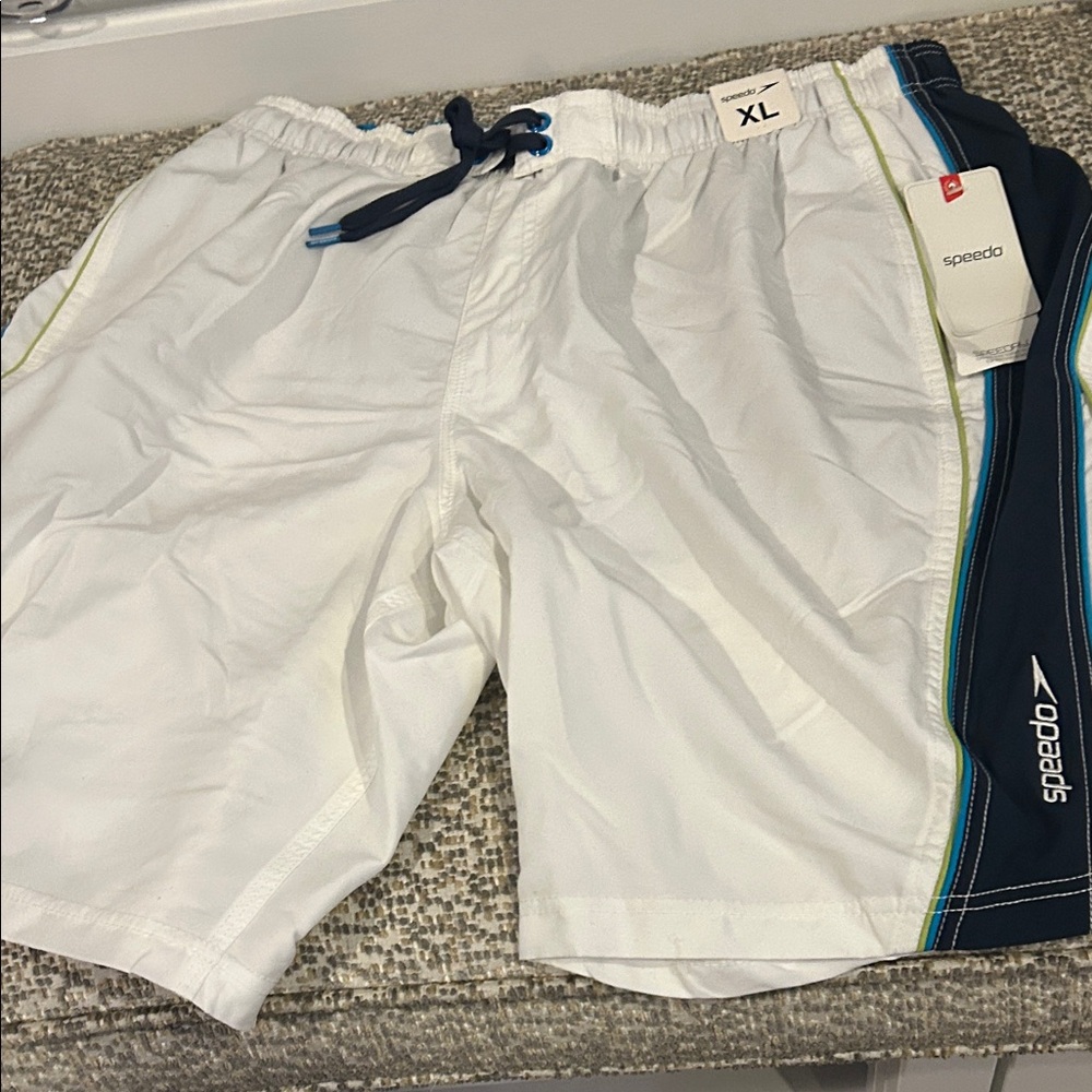 Speedo White and Blue Men's Swim Trunks